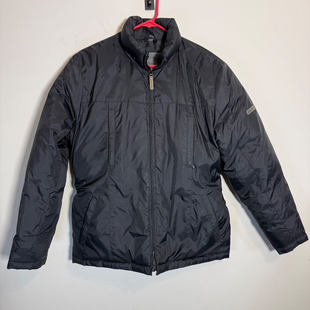 Steve Madden Puffer Jacket Womens Large Black Belted Down Fill Coat Ski Chic